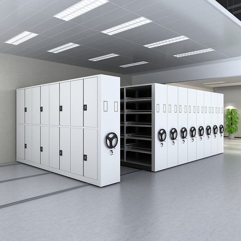 歐寶美密集架移動檔案柜文件資料架鋼制軌道密集架常規(guī)手搖款